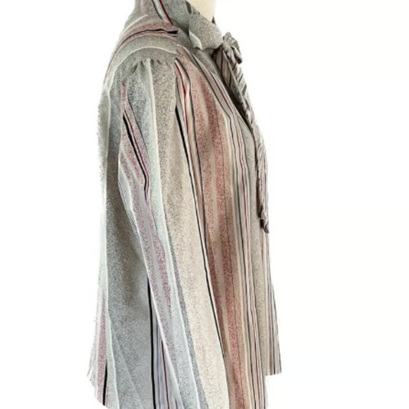 Vintage Devon Striped Button Down w P---y Neck Bow blouse size large L - Picture 3 of 4